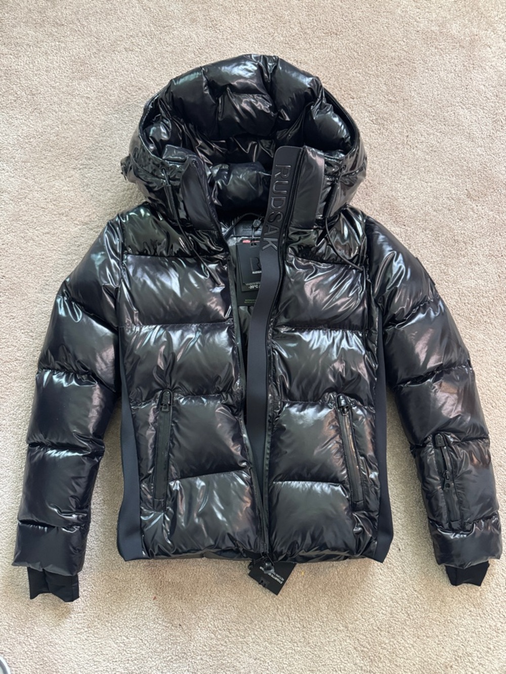 RUDSAK Kids Black Shiny Puffer Jacket with Hood